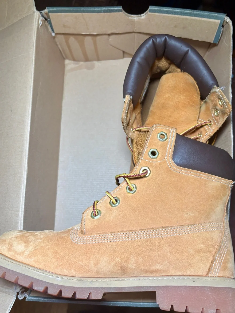 Timberland Wheat Suede Work Boots with Dark Brown Collar